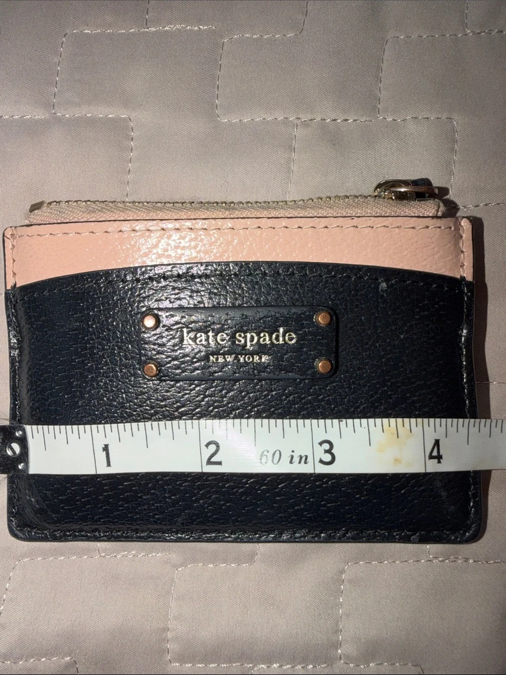 kate spade Black and Blush Leather Small Zip Card Holder